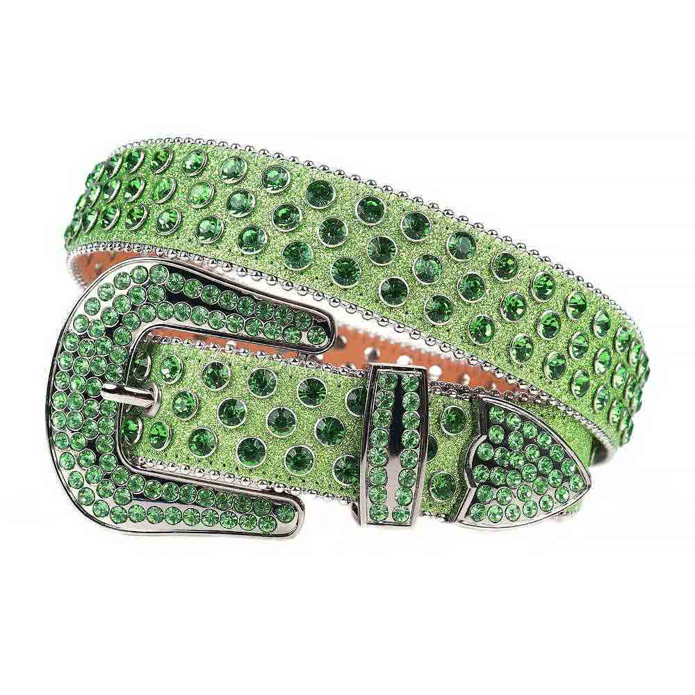 Green Strap With Green Embellished Rhinestone Belt