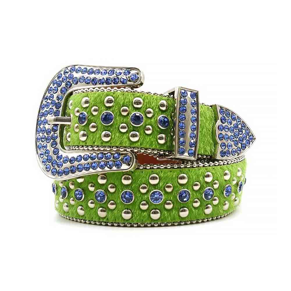 Green Strap With Blue Faceted Crystal Gems Sparkling Belt