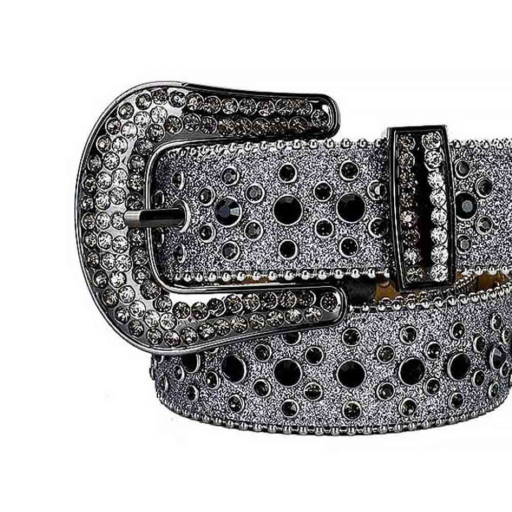 Shimmer Grey Strap With Black Adorned Rhinestone Belt