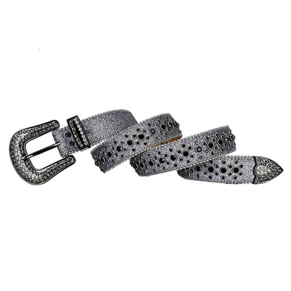 Shimmer Grey Strap With Black Adorned Rhinestone Belt