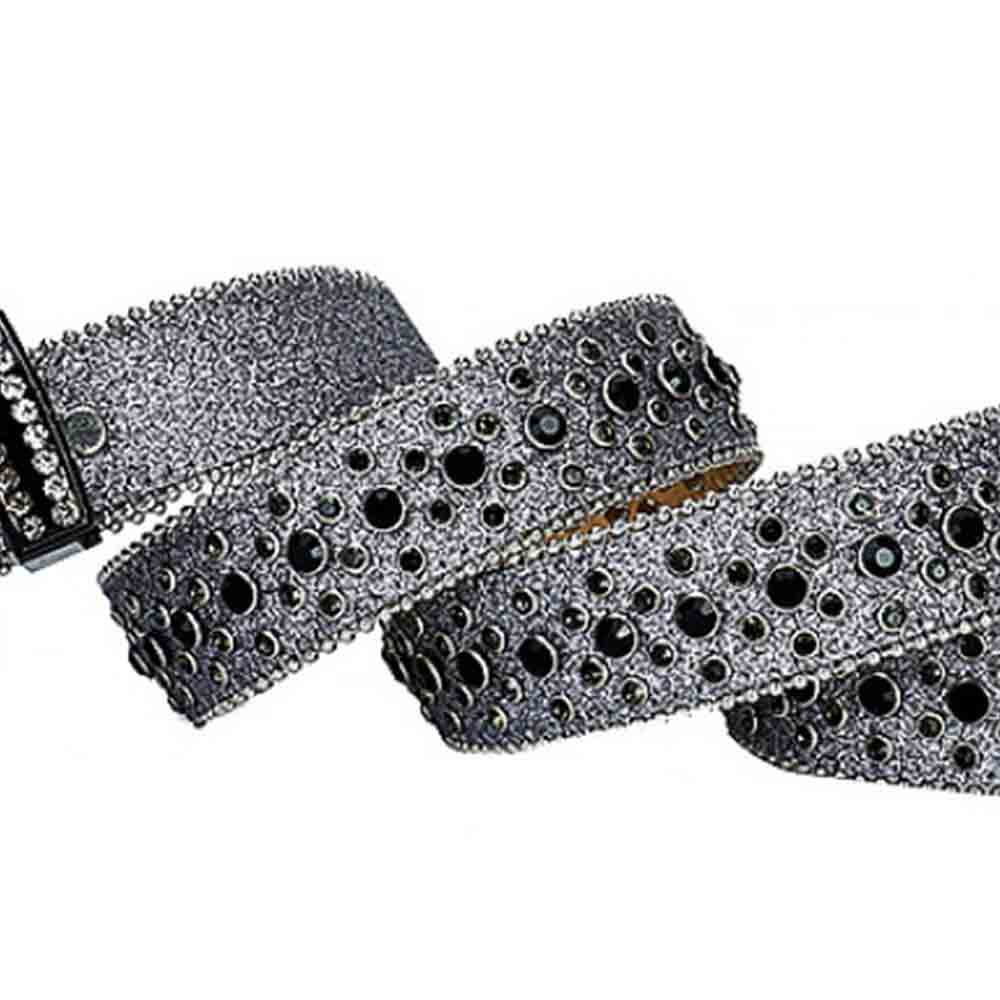 Shimmer Grey Strap With Black Adorned Rhinestone Belt