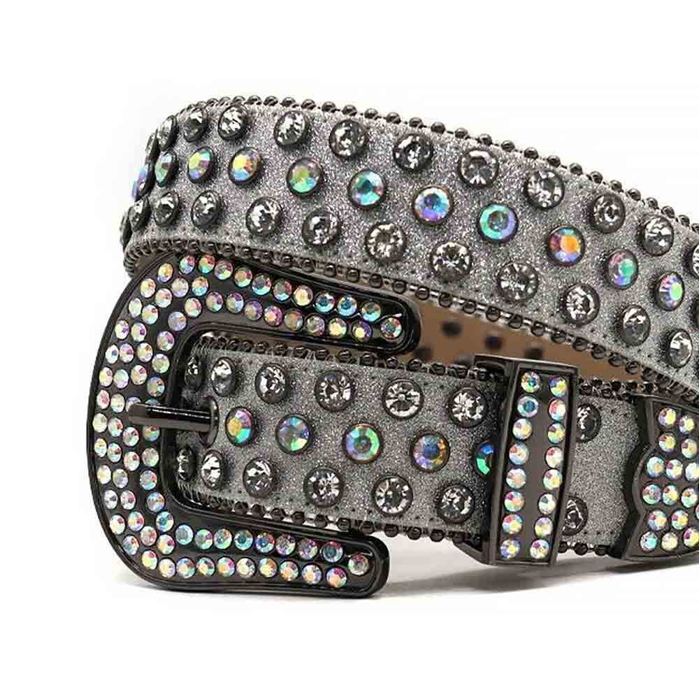 Grey Strap With Multi Encrusted Rhinestone Belt