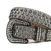 Grey Strap With Multi Encrusted Rhinestone Belt