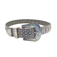 Grey Strap With Sparkly Faceted Crystal Multi Rhinestone Belt