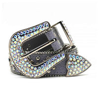 Grey Strap With Sparkly Faceted Crystal Multi Rhinestone Belt