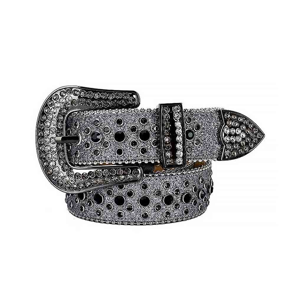 Shimmer Grey Strap With Black Adorned Rhinestone Belt