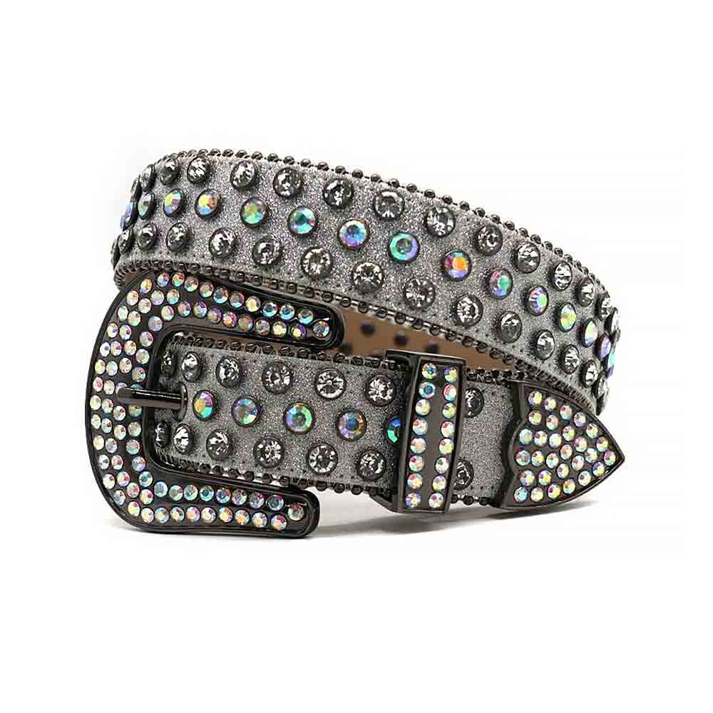 Grey Strap With Multi Encrusted Rhinestone Belt