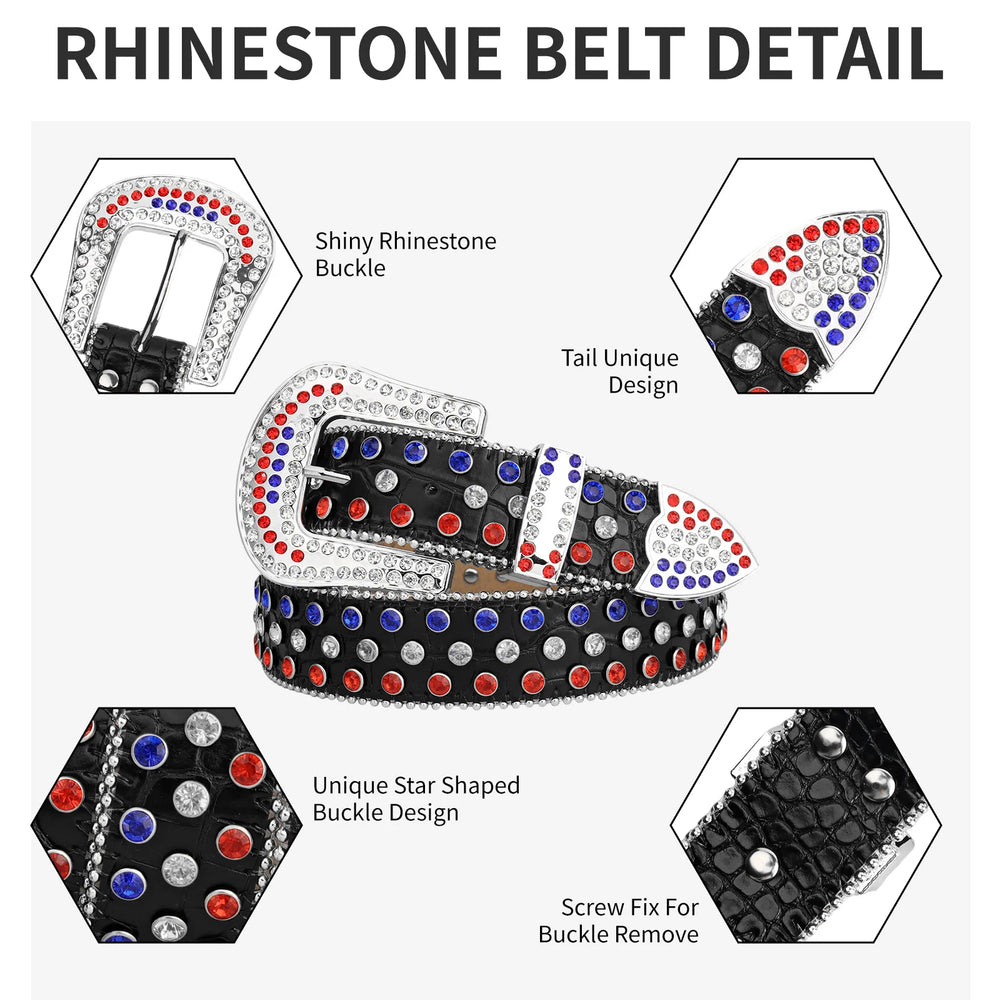 Rhinestone Belts USA High Quality Pu Leather Belts Rhinestone Men Crystal Belt Color Mixed