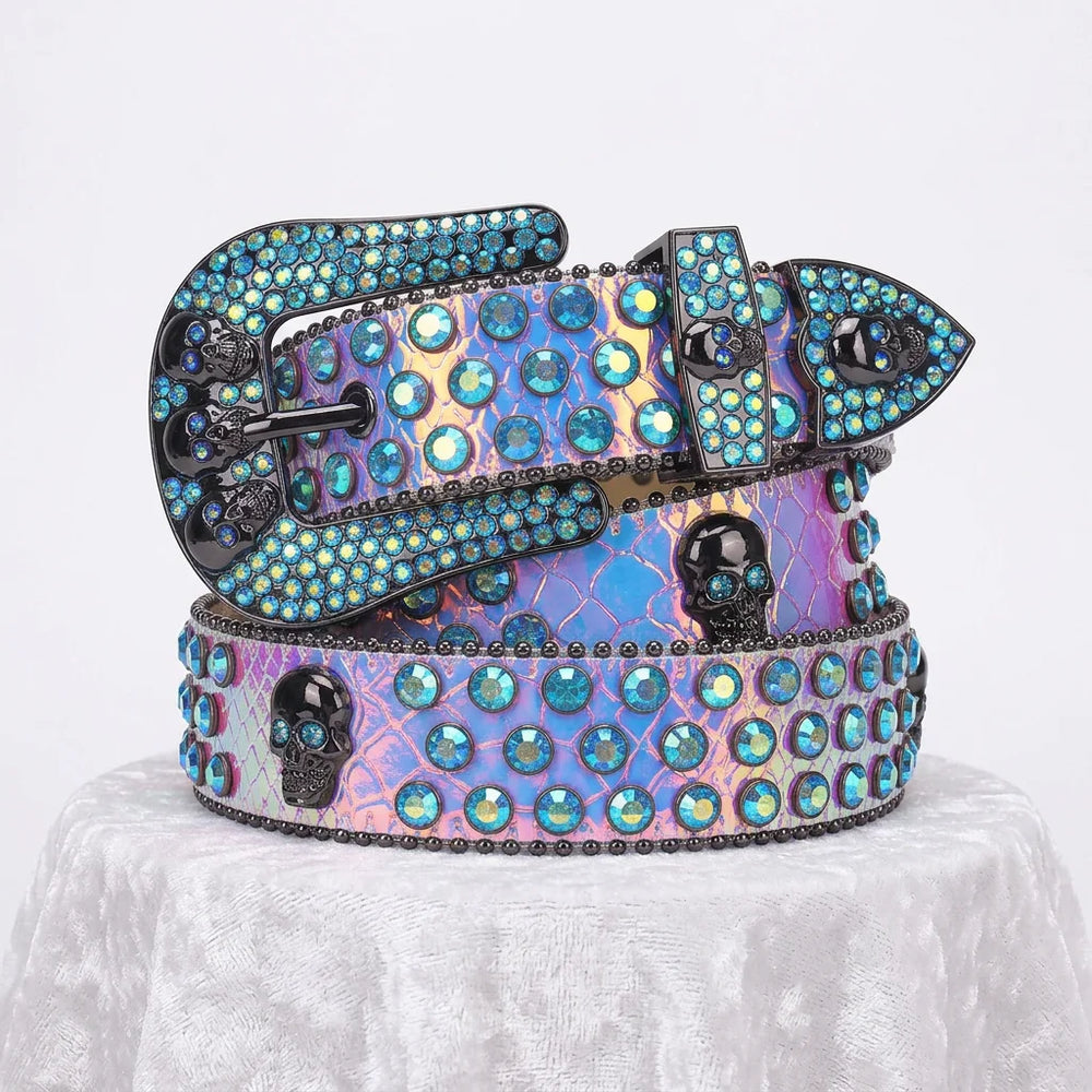 Rhinestone Belts USA Fashion Skull Crystal Western Buckle Men Women PU Leather Rhinestone Studded Belts