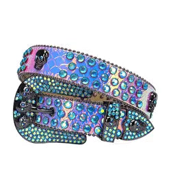 Rhinestone Belts USA Fashion Skull Crystal Western Buckle Men Women PU Leather Rhinestone Studded Belts