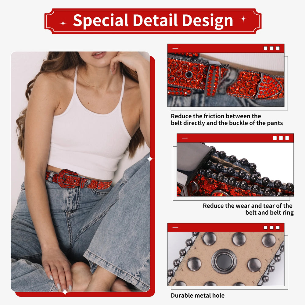Rhinestone Belts USA Factory Wholesale Hip Hop Punk Style Alloy Buckle Customizable Belt Studded Western Belt for Party