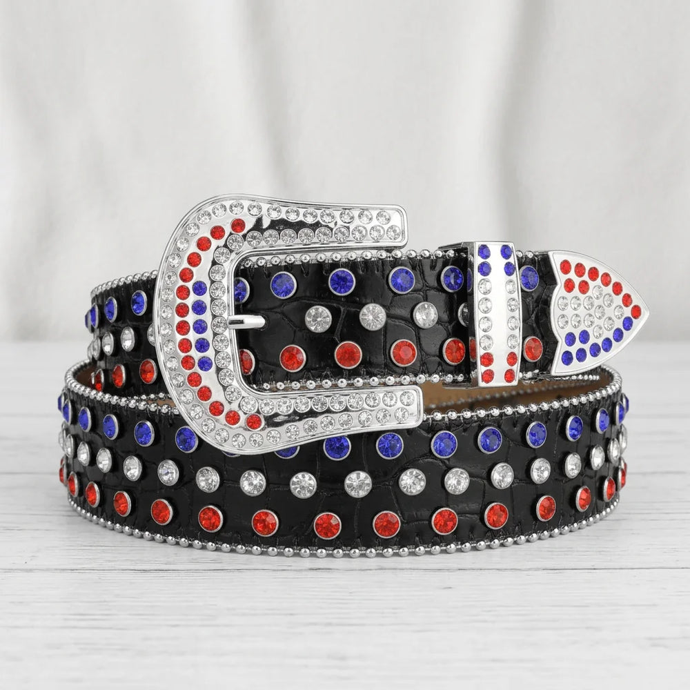 Rhinestone Belts USA High Quality Pu Leather Belts Rhinestone Men Crystal Belt Color Mixed