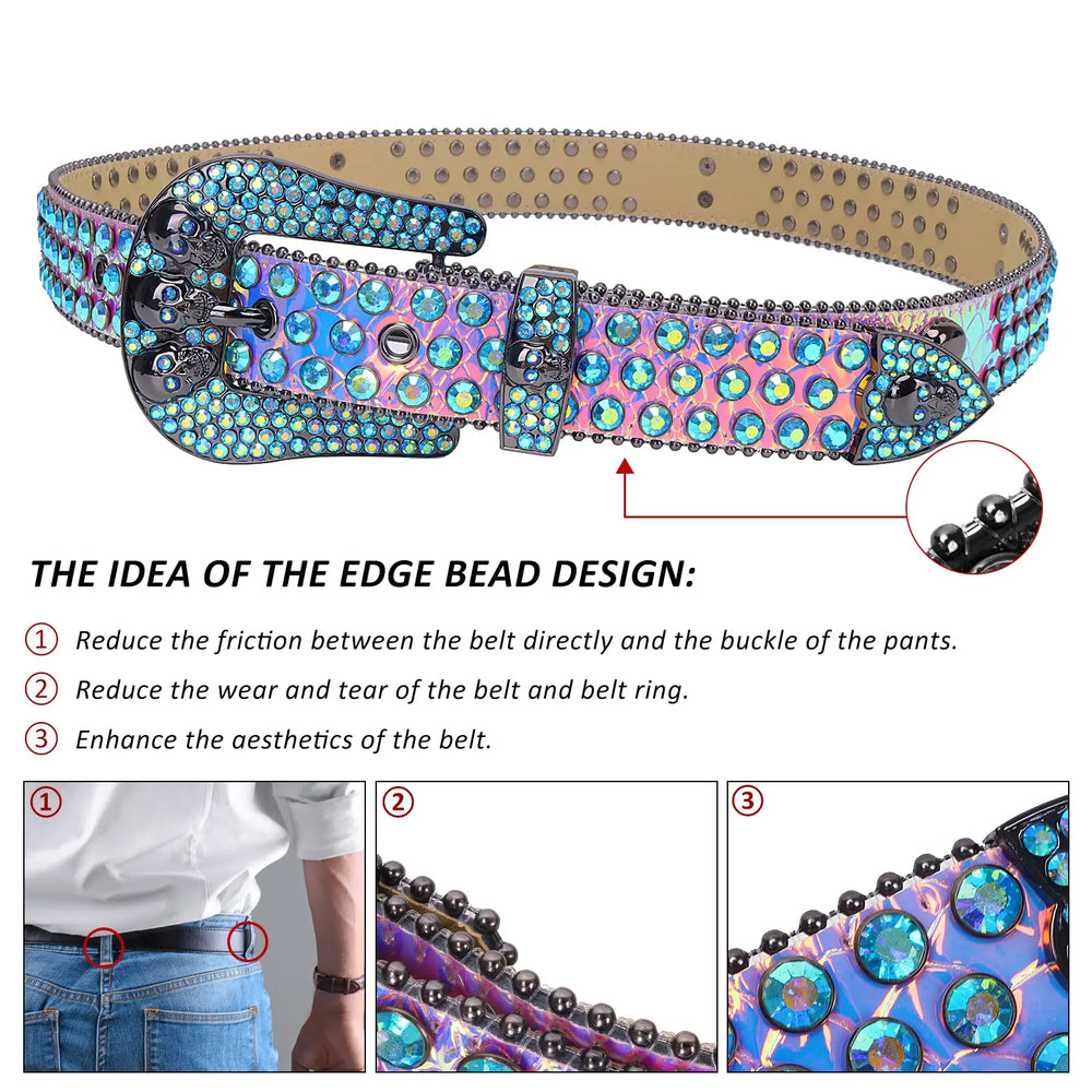 Rhinestone Belts USA Fashion Skull Crystal Western Buckle Men Women PU Leather Rhinestone Studded Belts