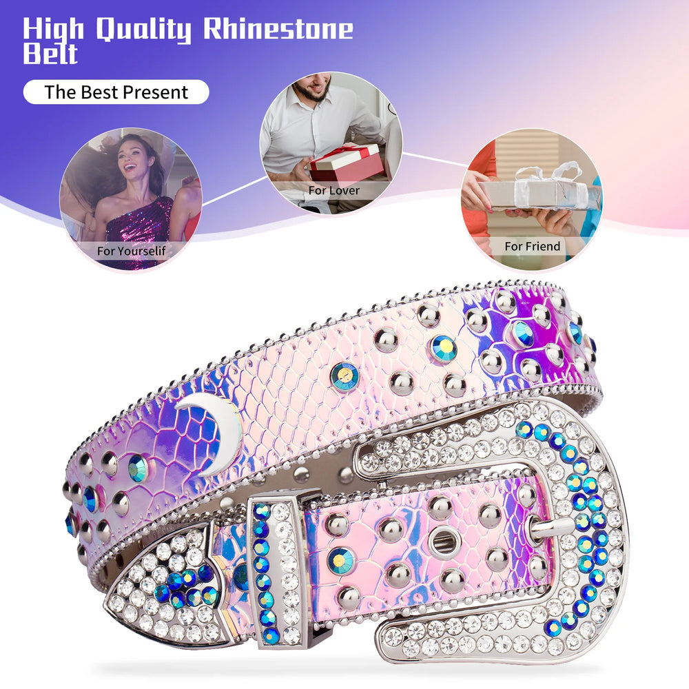 Rhinestone Belts USA Removable Buckle Bling Crystal Belt Western Stud Screw rainbow Rhinestone Belts