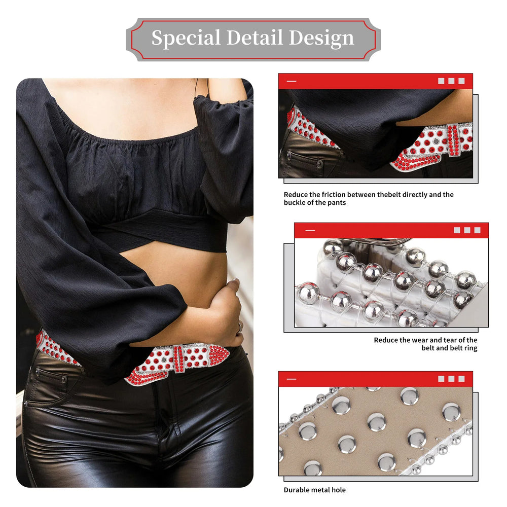 Rhinestone Belts USA Factory Luxury Design BB Alloy Buckle Red Rhinestone Hip Hop Fashion Belt for Men Women