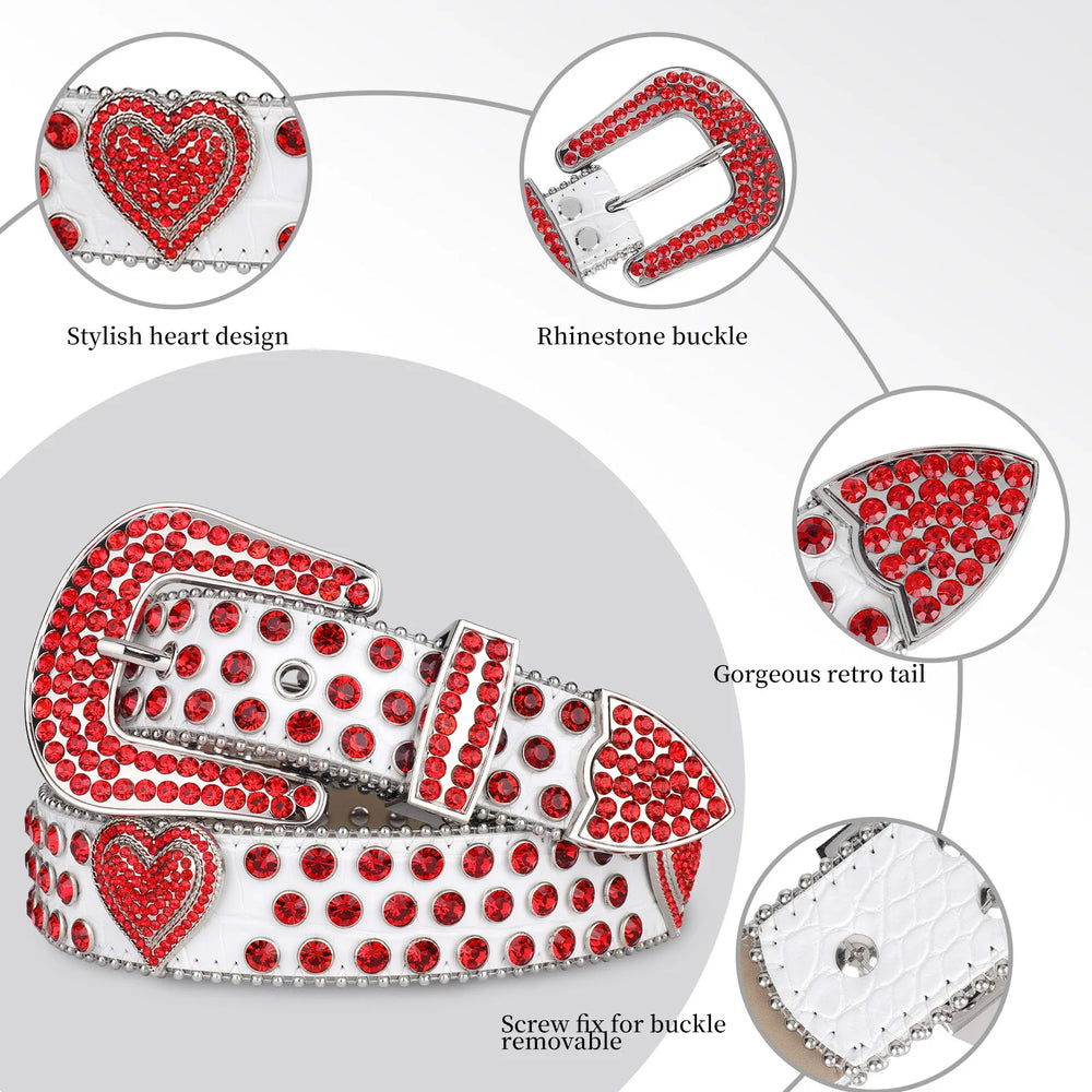 Rhinestone Belts USA Factory Luxury Design BB Alloy Buckle Red Rhinestone Hip Hop Fashion Belt for Men Women