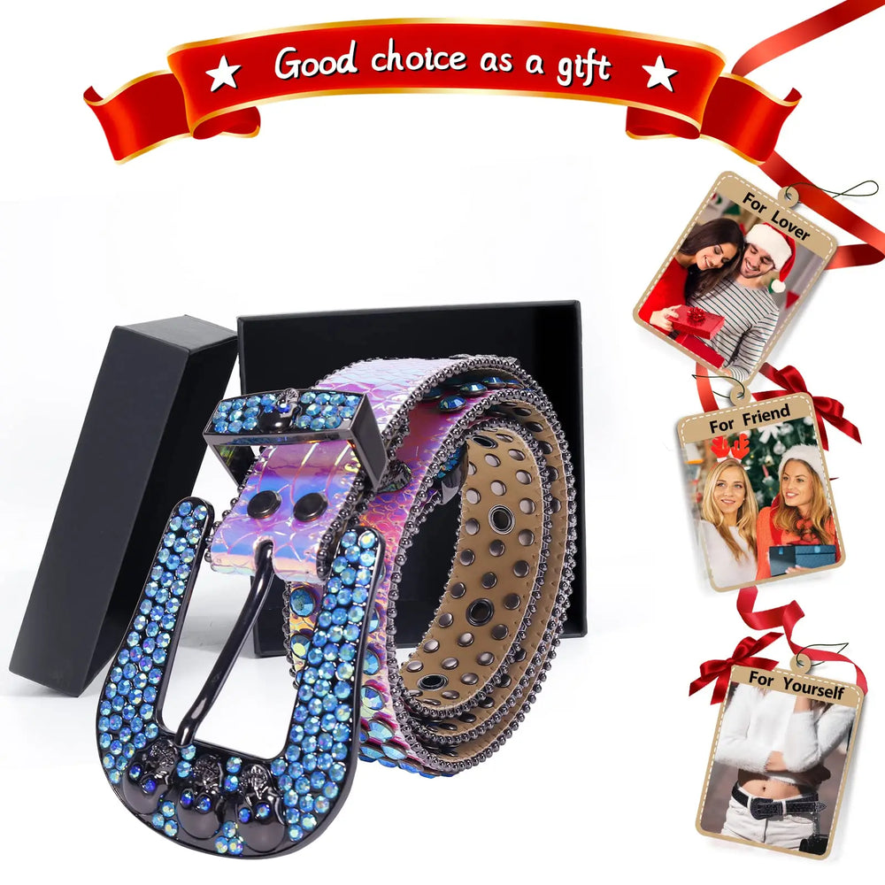 Rhinestone Belts USA Fashion Skull Crystal Western Buckle Men Women PU Leather Rhinestone Studded Belts