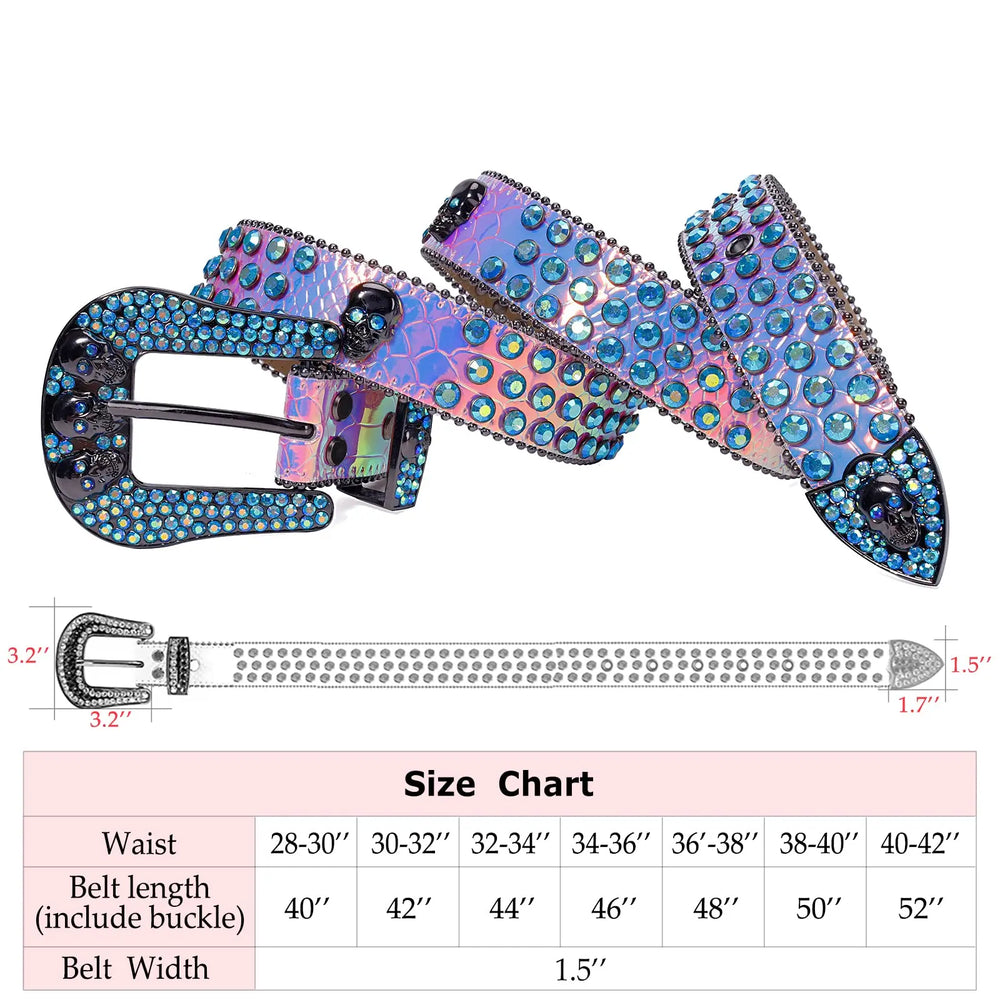 Rhinestone Belts USA Fashion Skull Crystal Western Buckle Men Women PU Leather Rhinestone Studded Belts