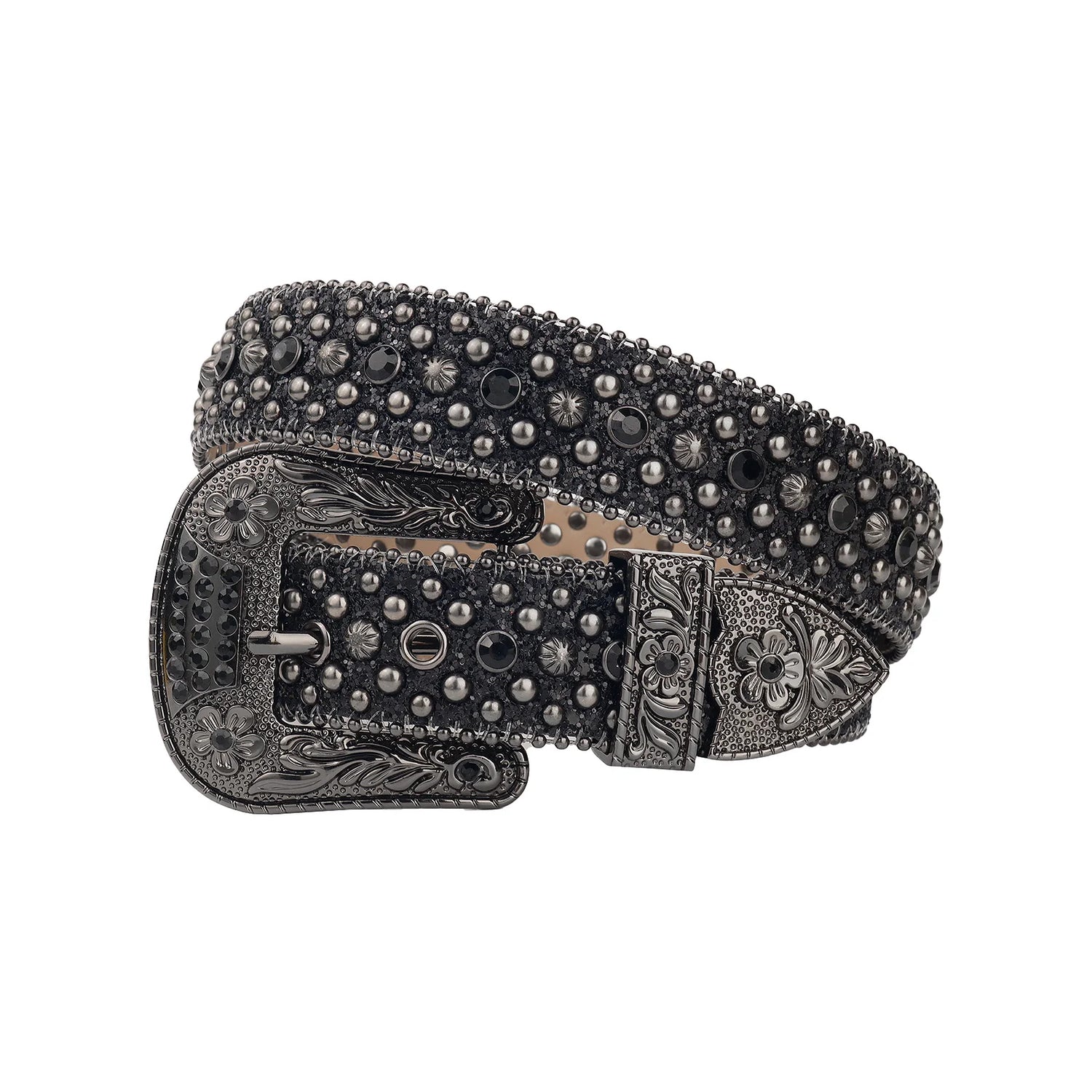 Black Floral Engraved Western Belt