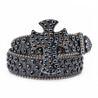 Black Glitter Crystal Rhinestone Western Belt with Gunmetal Cross Buckle