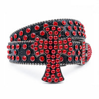 Black & Red Crystal Rhinestone Western Belt with Cross Buckle