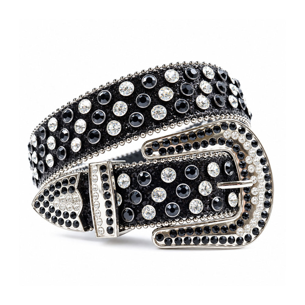 Black & Silver Crystal Rhinestone Western Belt