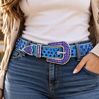 Royal Blue Crystal Rhinestone Western Belt - front view