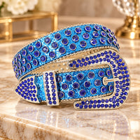 Royal Blue Crystal Rhinestone Western Belt - front view