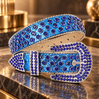 Royal Blue Crystal Rhinestone Western Belt - front view