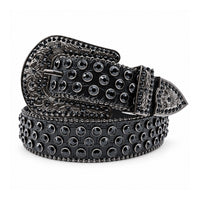 Black Crystal Rhinestone Western Belt with Engraved Gunmetal Buckle