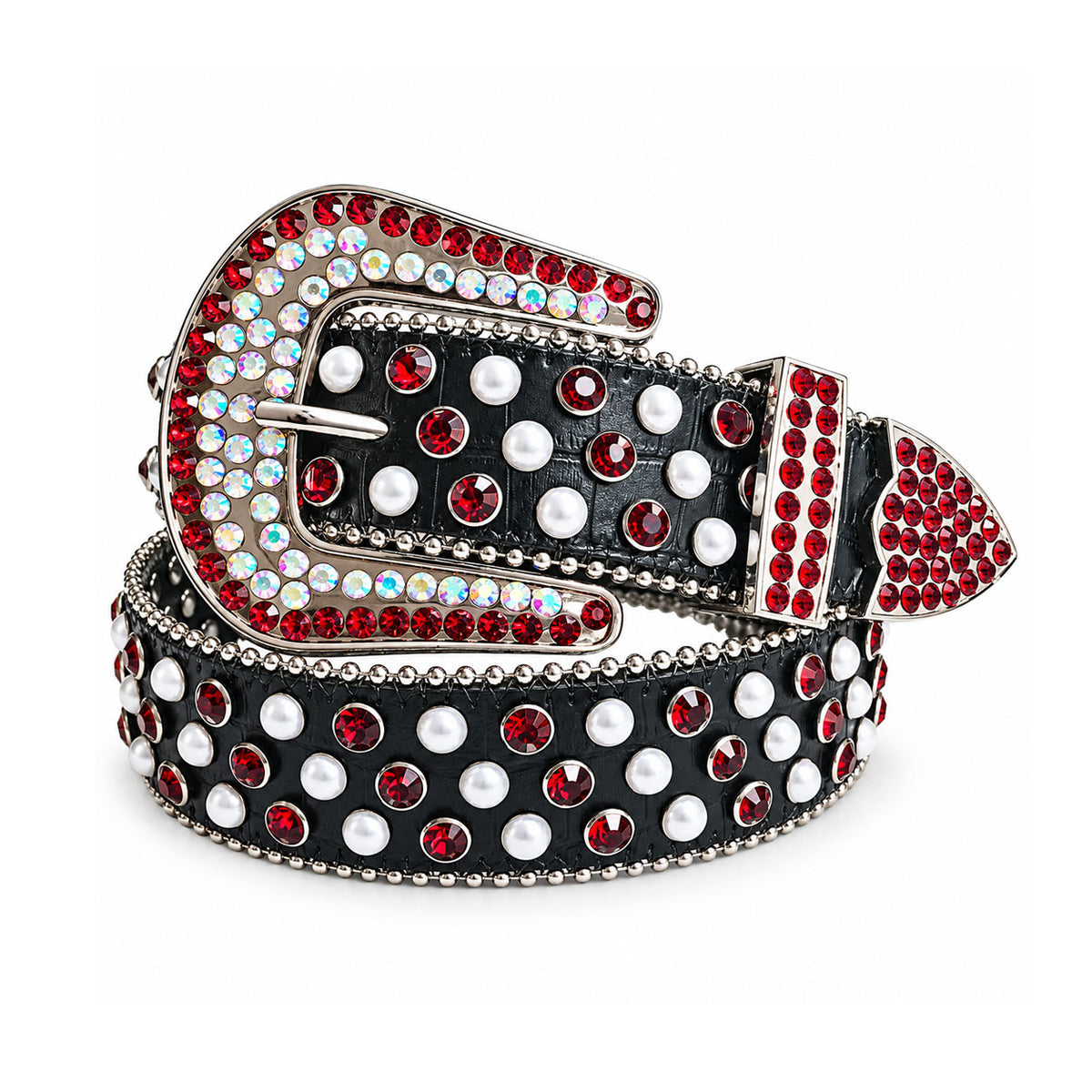 Red & Pearl Crystal Rhinestone Western Belt