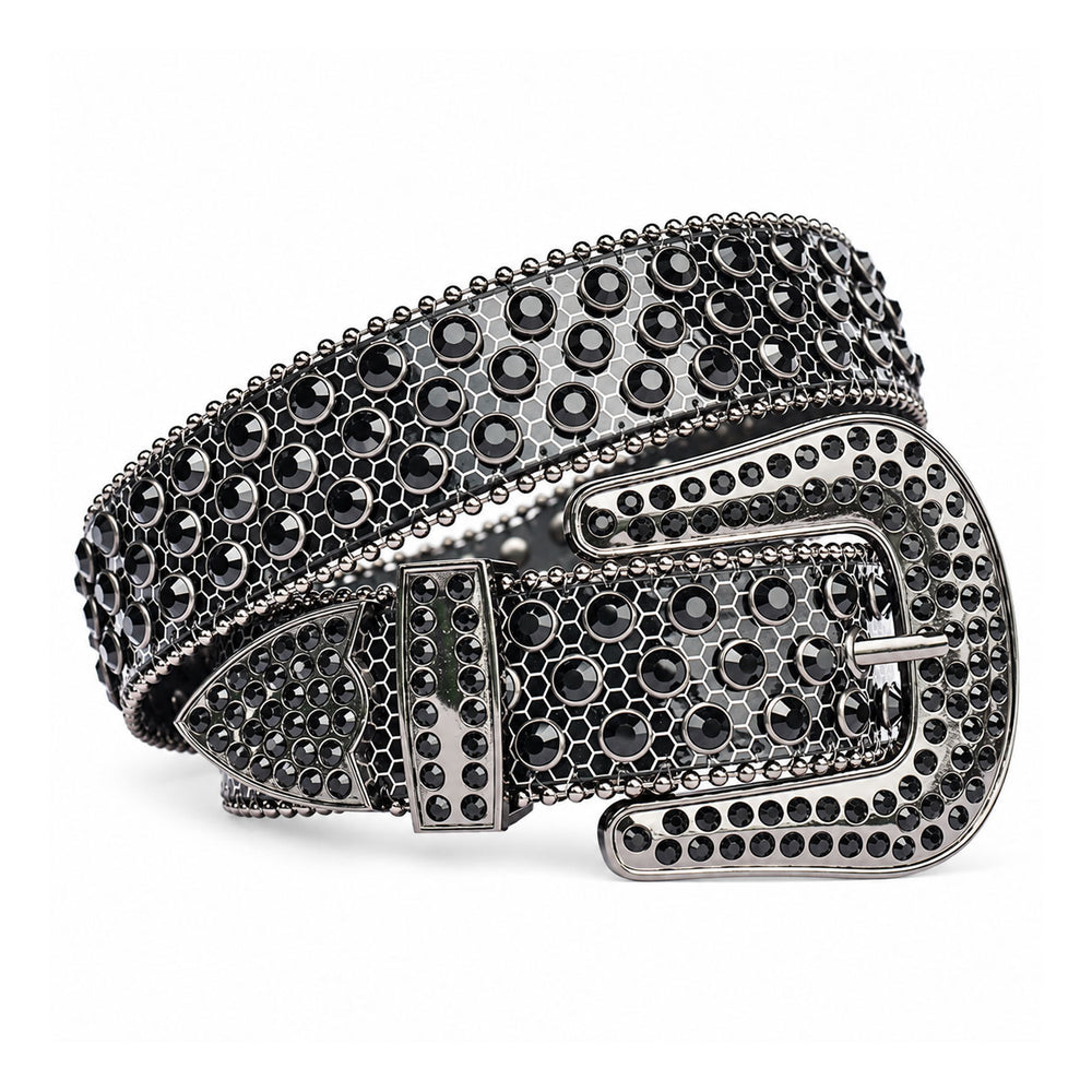 Black Mesh Crystal Rhinestone Western Belt