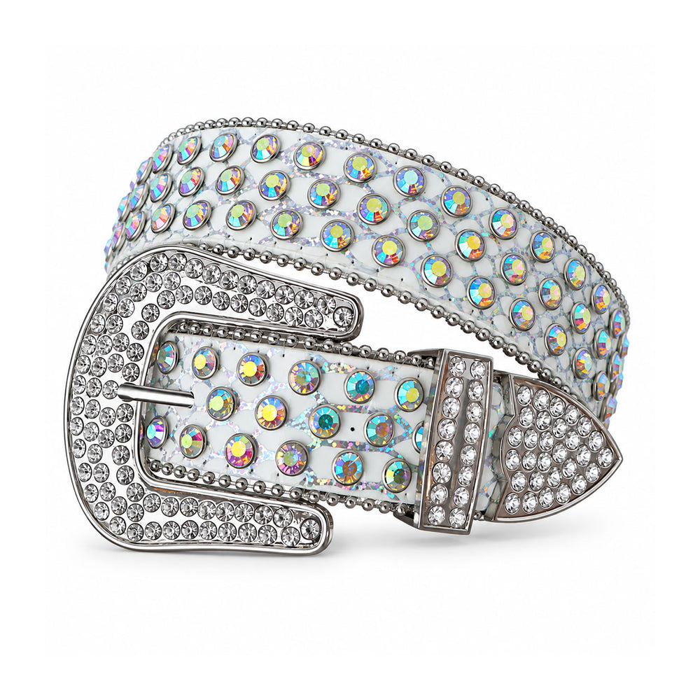 White Iridescent Crystal Rhinestone Western Belt