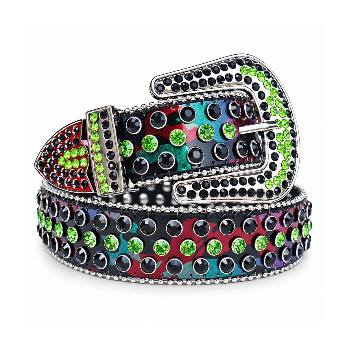 Camo Green & Black Crystal Rhinestone Western Belt