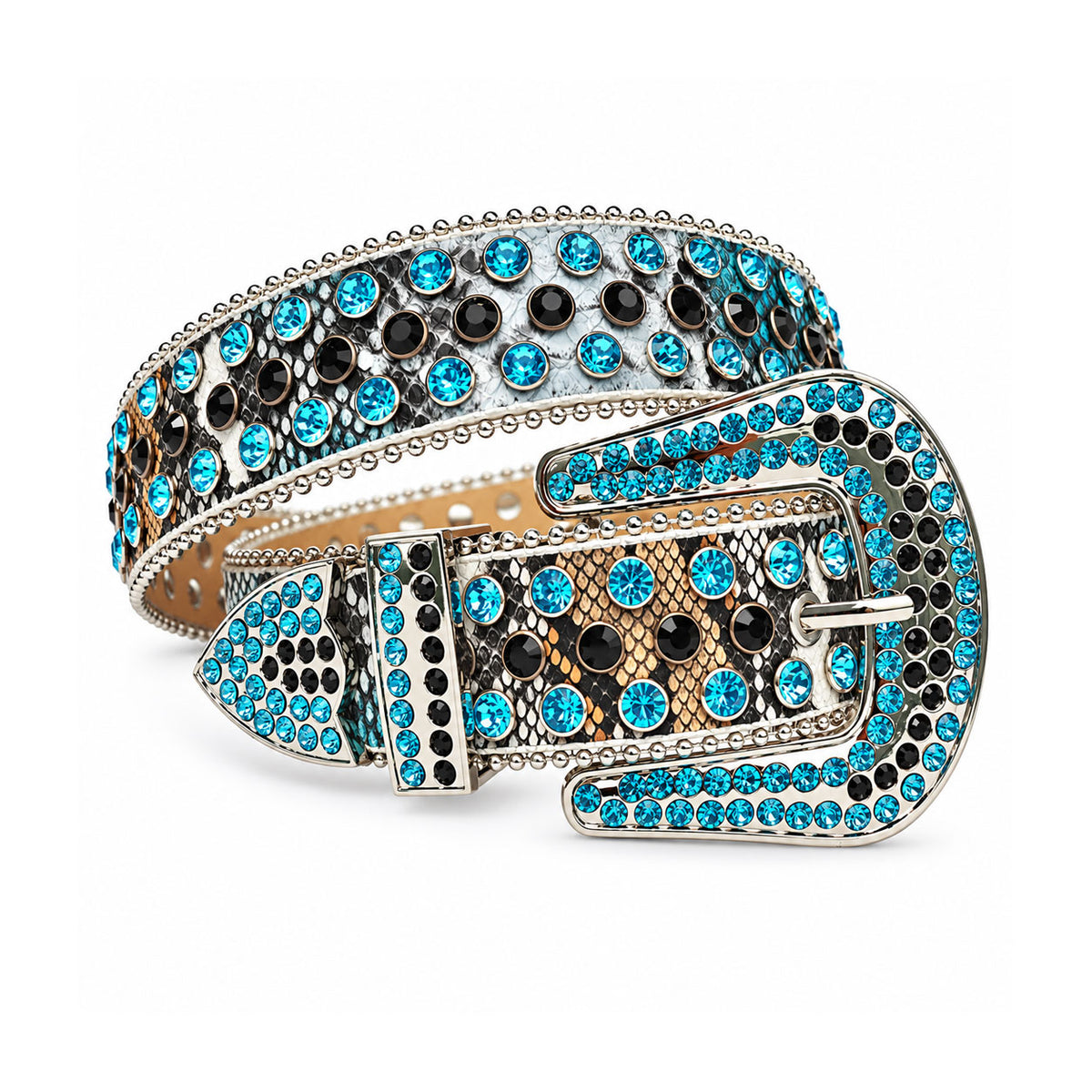 Turquoise Snakeskin Crystal Rhinestone Western Belt