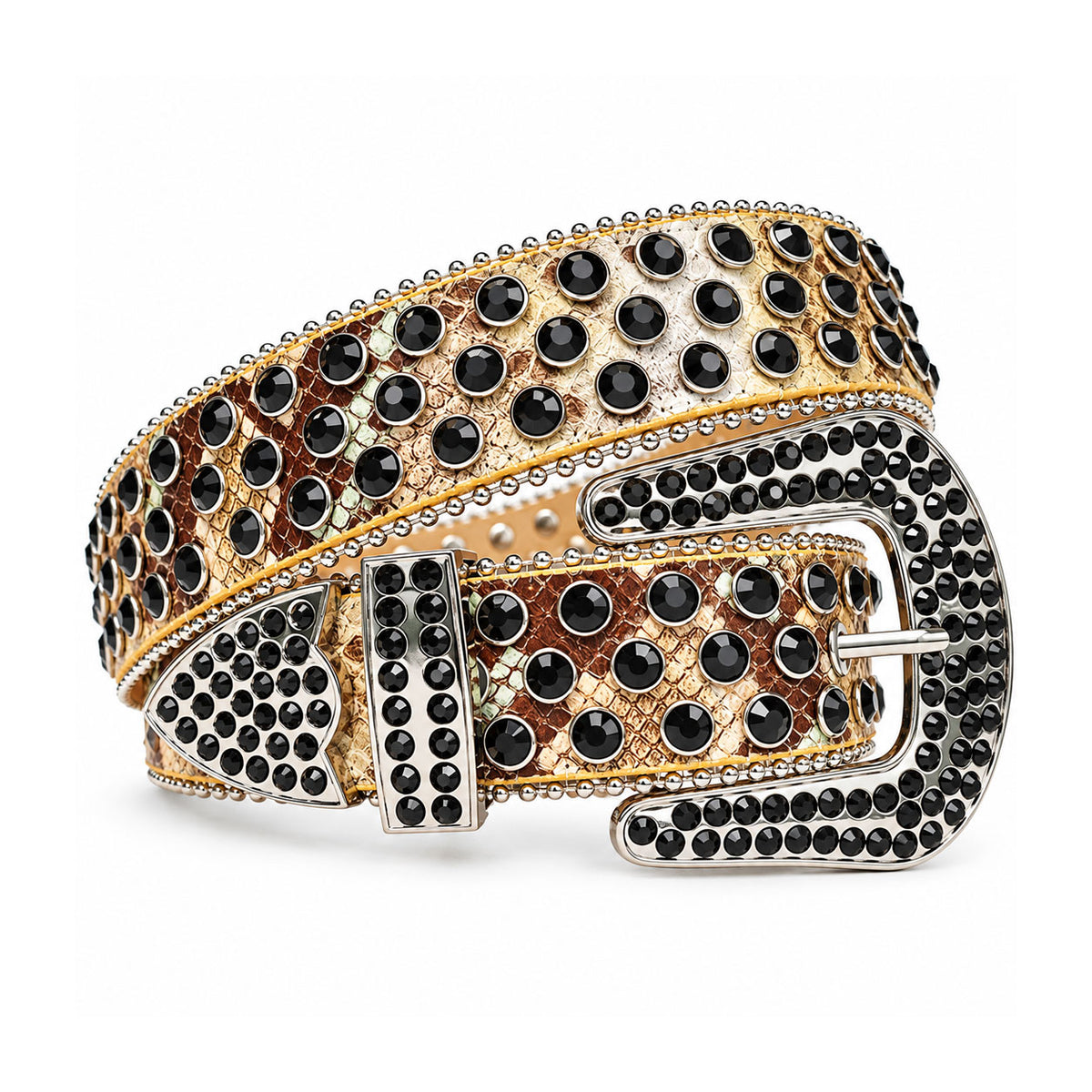 Brown Snakeskin Crystal Rhinestone Western Belt