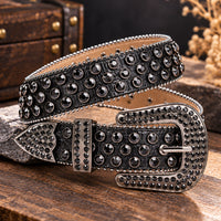 Jet Black Crystal Rhinestone Western Belt - front view