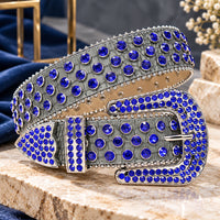Sapphire Blue Crystal Rhinestone Western Belt - front view