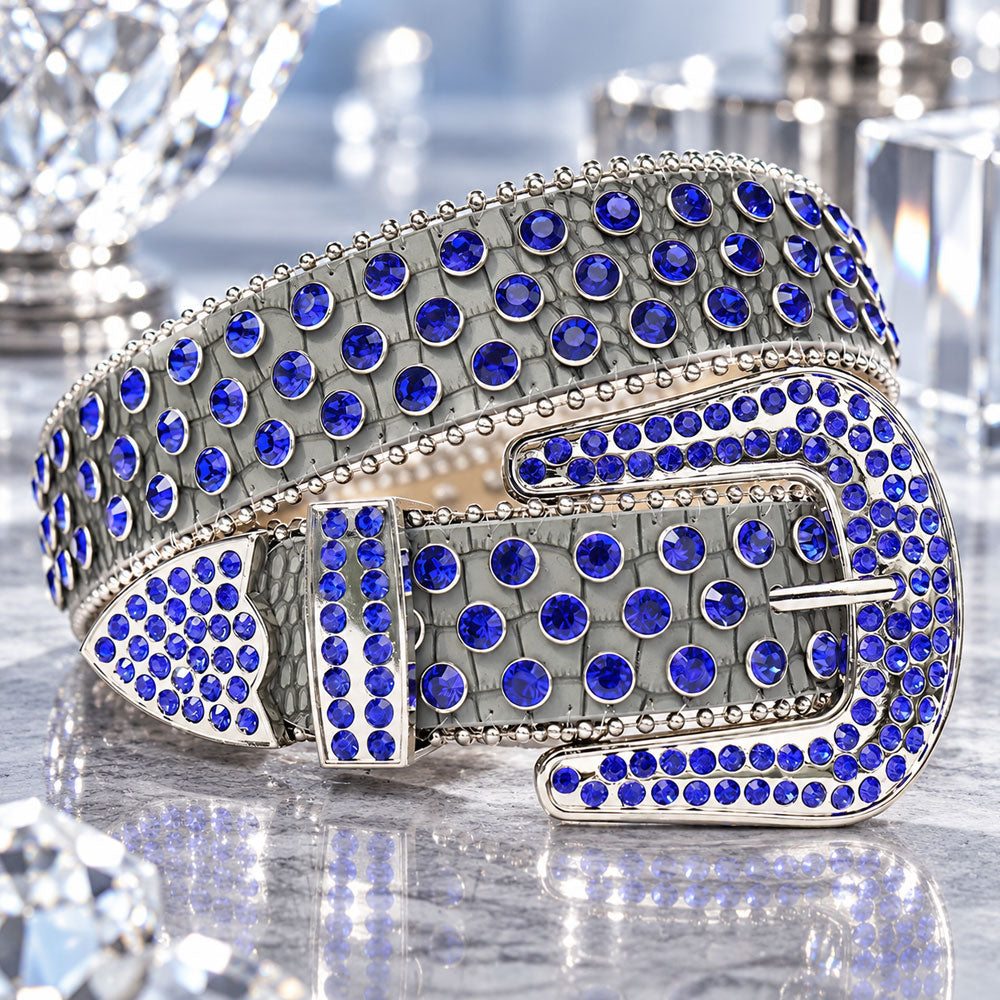 Sapphire Blue Crystal Rhinestone Western Belt - front view