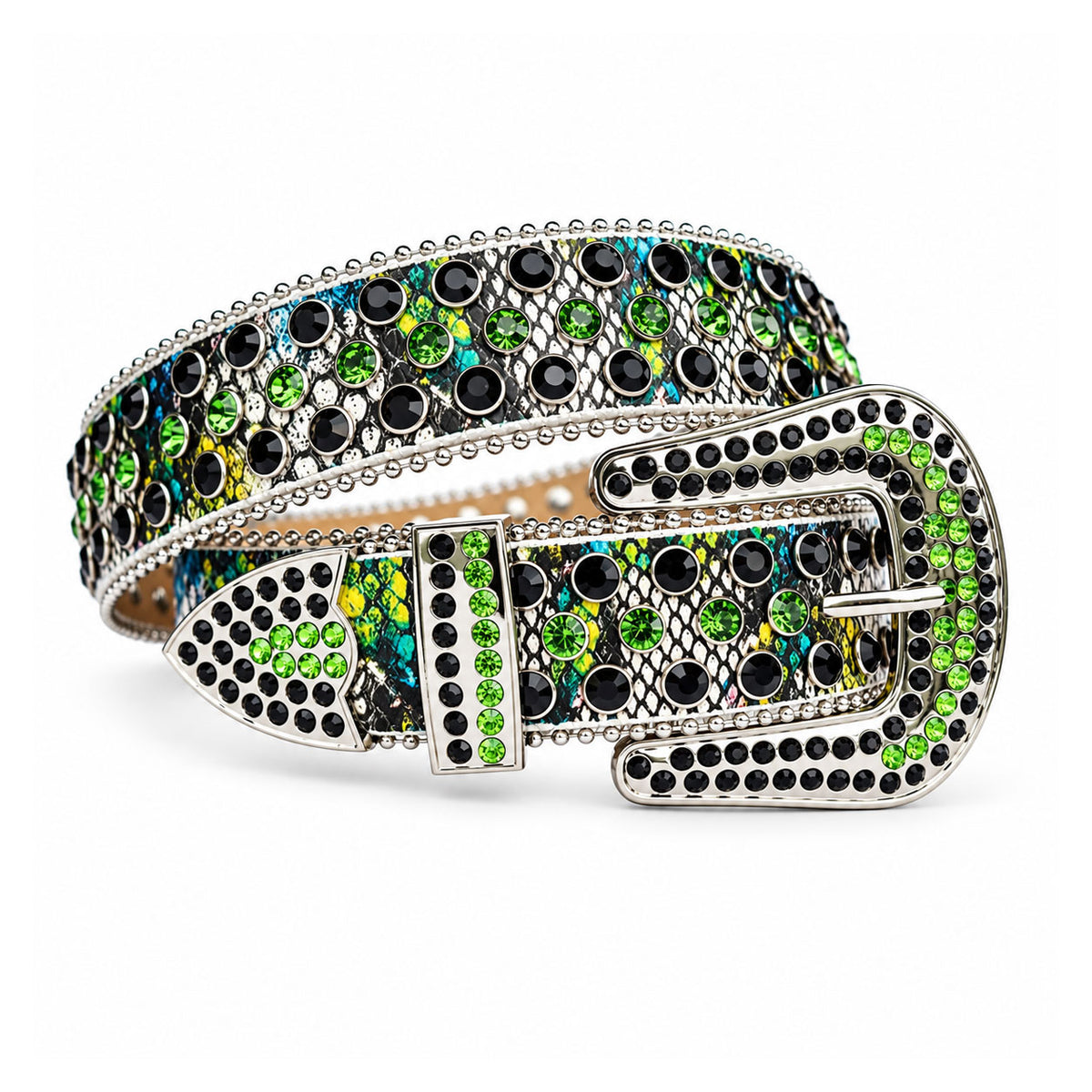 Green Snakeskin Crystal Rhinestone Western Belt