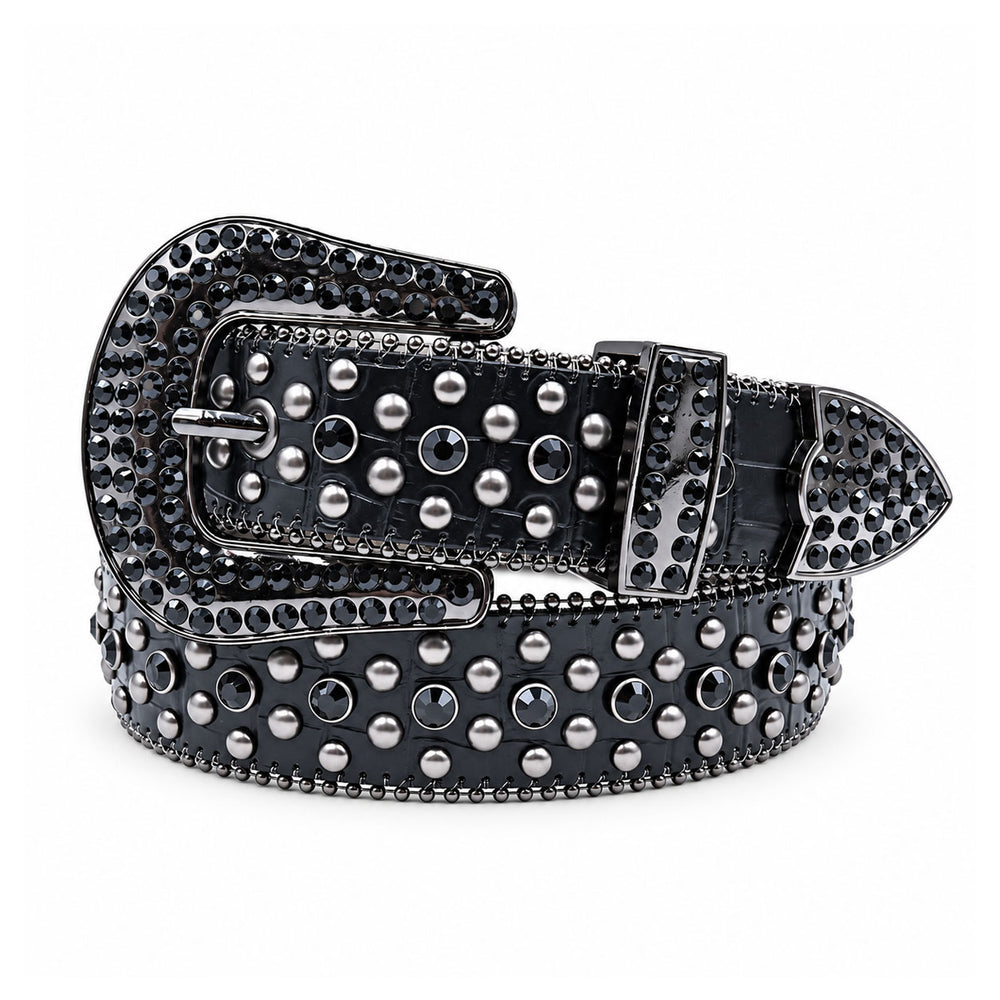 Black Stud & Crystal Rhinestone Western Belt