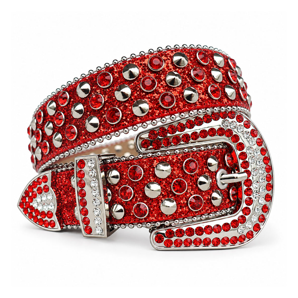 Red Stud Crystal Rhinestone Western Belt - front view