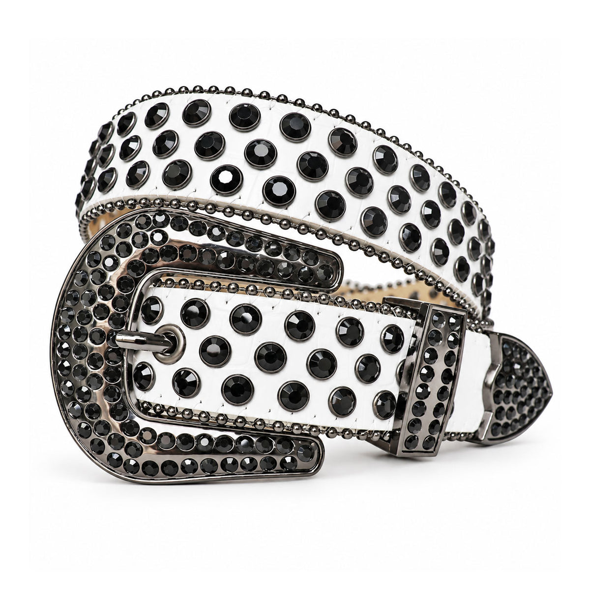 White & Black Crystal Rhinestone Western Belt