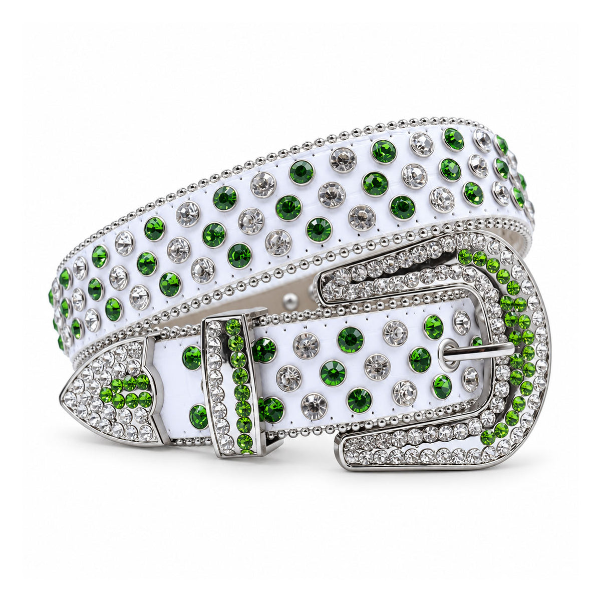 White & Green Crystal Rhinestone Western Belt