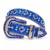 Blue Crystal Rhinestone Western Belt with Square Gem Accents