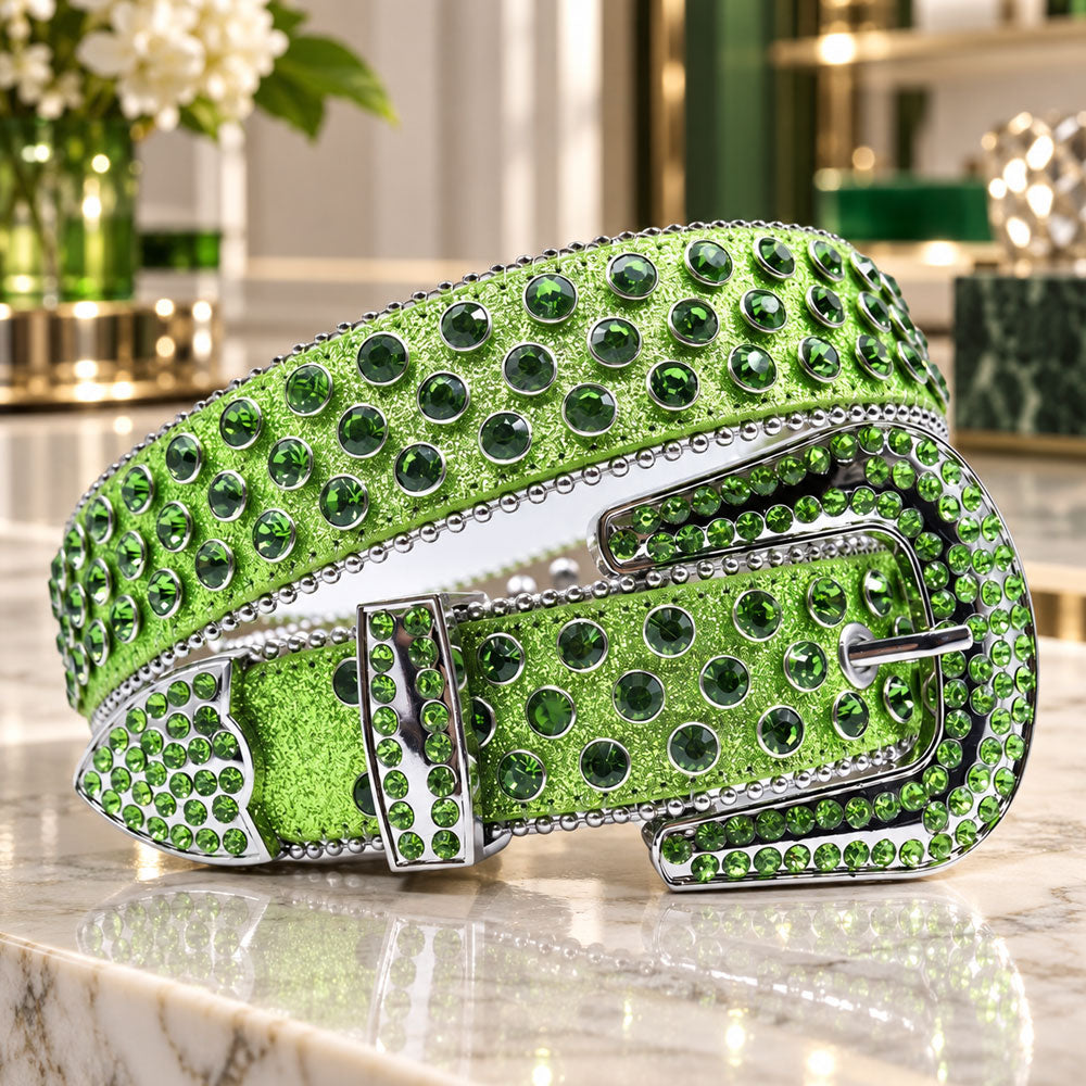 Green Crystal Rhinestone Western Belt - front view