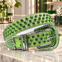 Green Crystal Rhinestone Western Belt - front view