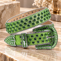 Green Crystal Rhinestone Western Belt - front view