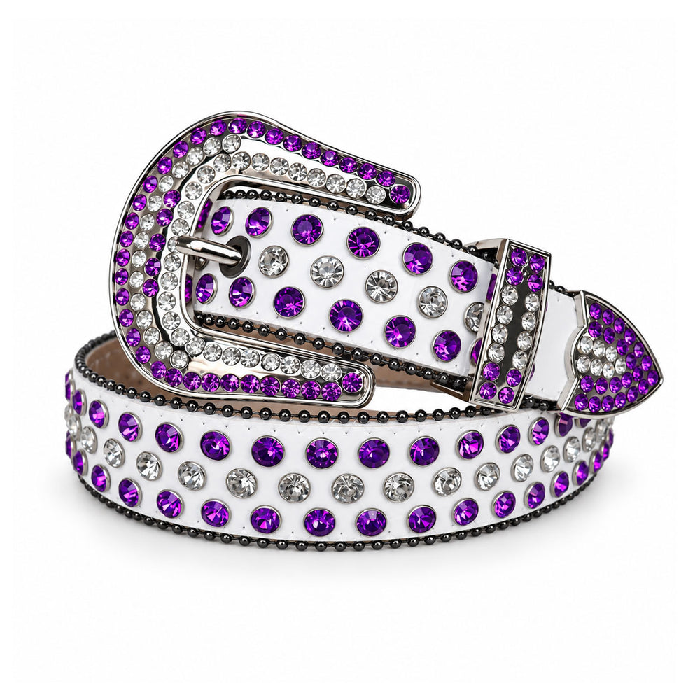 White & Purple Crystal Rhinestone Western Belt