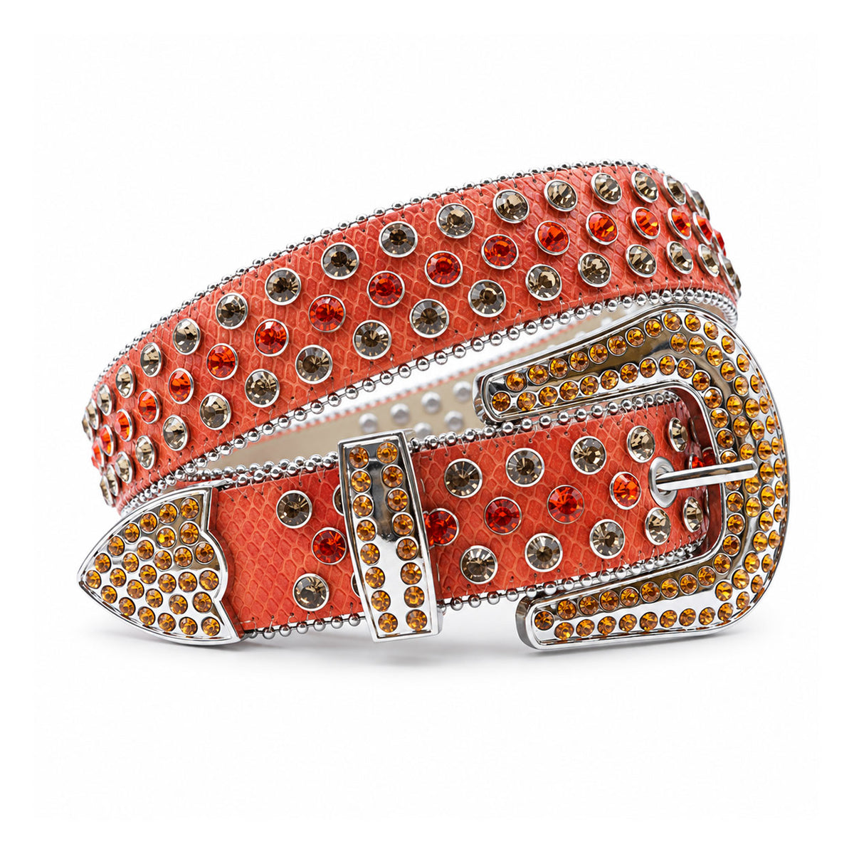 Coral Snakeskin Crystal Rhinestone Western Belt